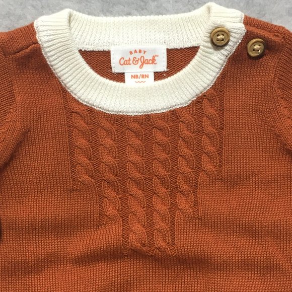 Baby Cat & Jack Infant Sweater NB New Born Rust Orange Brown Knit Ribbed Sweater - Picture 4 of 7